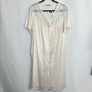 Elegant Cream Lace Nightgown dressing gown summer pj dress t shirt midi